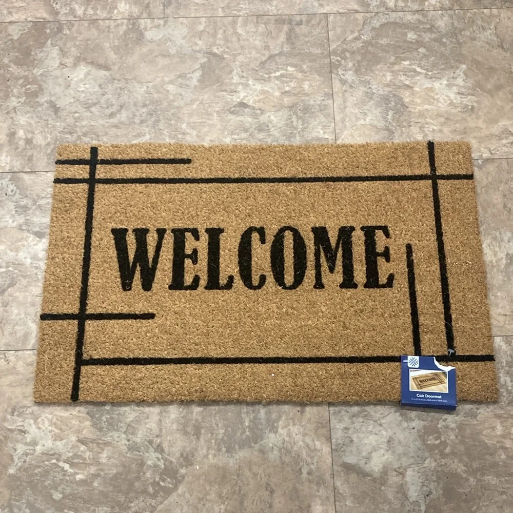 NWT Tan & Black-Skid-Resistant- Thick Pile WELCOME- Coir Door Mat 17x27